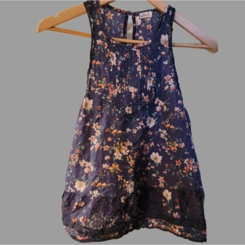 Fairycore Hollister Sleeveless Top Floral And Lace‎ Medium 100% Cotton